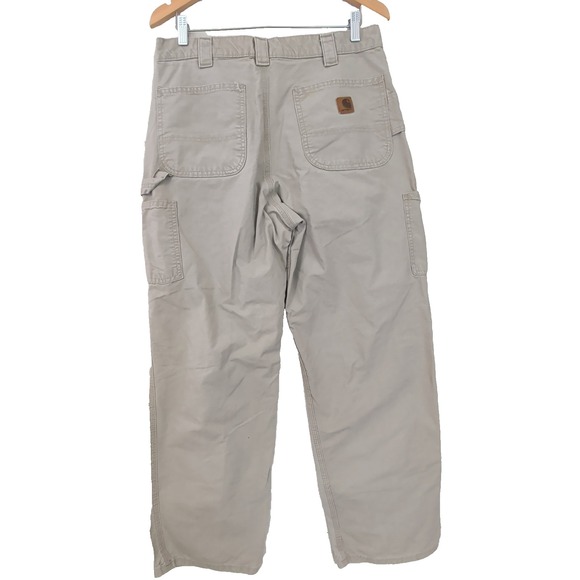 Carhartt Carpenter Pants Mens 34x32 Tan B151 Dungaree Fit Utility Work Cotton - Picture 2 of 14
